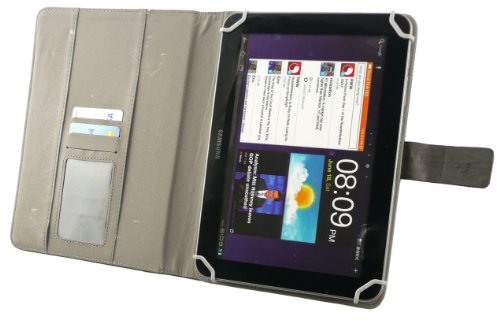 Emartbuy® Schwarz Eingabestift + Universalbereich ( 8 – 9 Zoll ) Schwarz Distressed PU Leather Multi Winkel Folio Executive Hülle Schutzhülle Case Cover Wallet mit Kartensteckplätze geeignet für Gigaset QV830 8 Zoll Tablet - 6