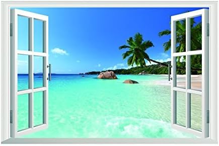 Huuiy Removable Beach Sea 3d Window View Scenery Wall Sticker Decor Decal