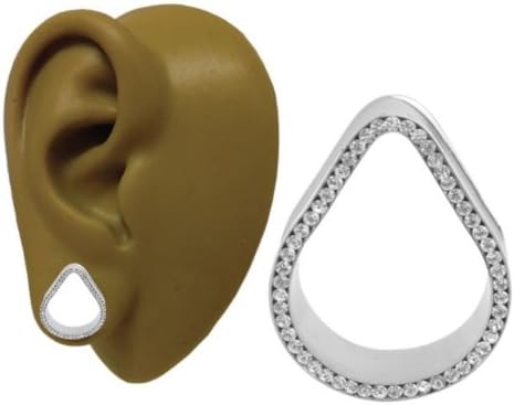 One - 25 mm - 1 Inch - Clear Diamantes Tear Drop Double Flared Ear Flesh Eyelet Tunnel Plug - Surgical Steel