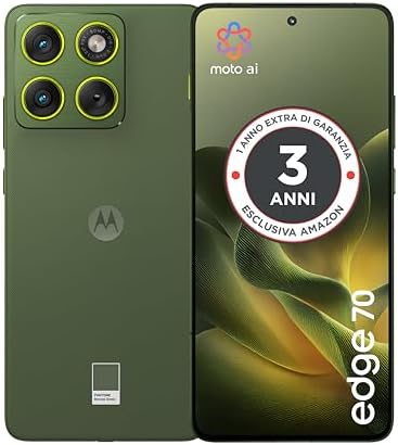 Motorola edge 70 con 3 anni di garanzia(8/256GB, Tripla 50MP, selfie 50MP, ultra sottile 5.99mm, 4800mAh Silicon-Carbon, Display 6.67" Super HD 120Hz, TurboPower 68W, Android 16) PANTONE Bronze Green