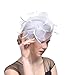 Produktbild Hffan Hat Fascinators Hut Blume Mesh Bänder Federn auf einem Stirnband und einem geteilten Clip Cocktail Tea Party Headwear für Mädchen und Frauen Elegante Bänder Federn Stirnband (Weiß, 1 PC)