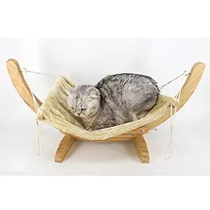 Meri Shopp Pet Cat Rat Hamster Ferret Hammock Small Animals Hanging Swing Bed Toy House Kitten Puppy-Wood Frame Comfy Plush (Beige)