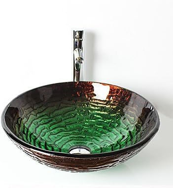TY Round Contemporary Bathroom Tempered Glass Sink Set