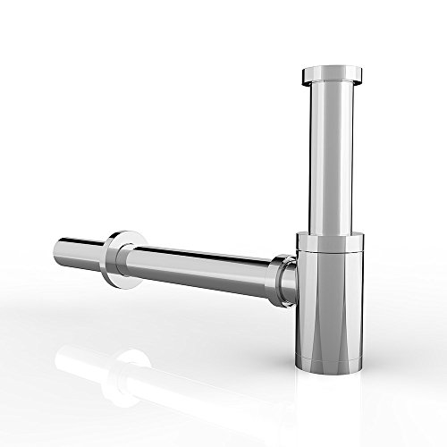Siphon Ablaufgarnitur SN02 | mit Geruchsverschluss | inkl. Wandrosette | höhenverstellbar | Standard DIN-Anschlüsse | edel verchromt | Form: rund