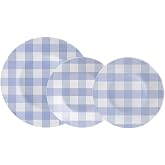 Luminarc Ingrid Blue Opal Glass Dinnerware, 18 Pieces, 6 People | Opal Decorated Dinner Plates 25cm Deep 20cm Deep Dessert Pl