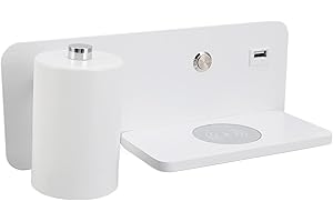 Fockety LED Wall Sconce With 5V USB Charging Port and Wireless Charger - Rotatable Warm Light Lamp for Bedroom, Living Room, Hotel (White Left)