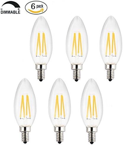 LED Candle Light Bulb, Dimmable 4W Antique Edison Screw LED Filament Bulbs 40W Incandescent Replacement For Decorate Home,E14,2200K,Warm White,6 Pack
