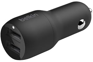Belkin Cargador para Coche Doble USB de 24 W Boost Charge (para iPhone 14/14 Plus, 14 Pro, 14 Pro Max, 13, 12 y Modelos Anteriores, Cargador para Coche para Teléfonos Android)