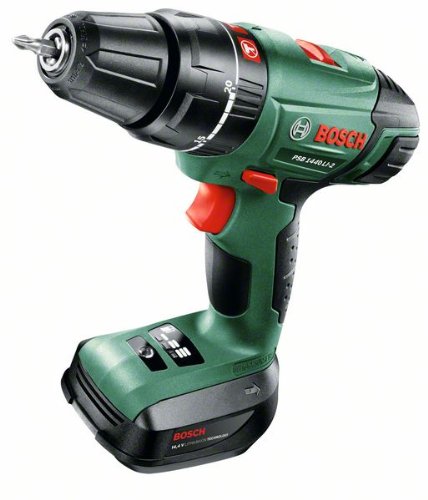 Bosch DIY Akku-Schlagbohrschrauber PSB 1440 LI-2, Akku, Ladestation, Doppel-Schrauber Bit, Koffer (1,3 Ah, max. Schrauben-Ø: 8 mm, Bohr-Ø Stahl/Holz: 13 mm/30 mm )