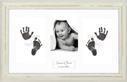 Anika-Baby BabyRice Baby Hand and Footprints Kit includes Black Inkless Prints/ Shabby Chic Cream Frame with White Mount Display