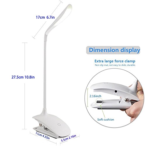 Aogolouk Leselampe Buchlampe, 16 LED Tischlampe Kontrolle Touchscreen, Dimmable eye- Versorgung mit Ladegerät USB Port, 3 Stufe Helligkeit, Flexarm, Lampe Reise, Portable LED wiederaufladbar Leselampe für Lesen Licht, Lesung verstellbar Büro Lampe für Erwachsene/ Kinder - 7