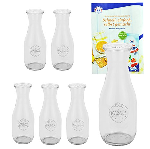 6er Set Weck Gläser 1062ml 1 Liter Saftflasche mit 6 Glasdeckeln inkl. Gelierzauber Rezeptheft von Diamantzucker