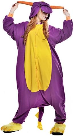 Adult Women &amp; Men Purple Dragon Onesies Kigurumi Pajamas Cosplay Party Outfits Costume Animal Homewear S