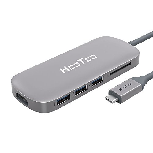 HooToo USB-C Hub Type-C Hub mit drei USB 3.0 Anschlüssen, HDMI, SD-Kartenleser (Stromversorgung für type-c Aufladung, Plug und Play, Aluminiumlegierung) für 2016 Macbook und Chromebook Pixel, Space Grau