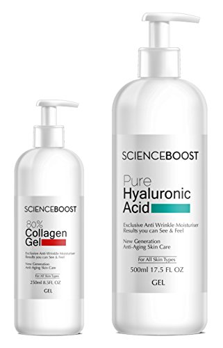 PURE HYALURONIC ACID GEL/SERUM 500ml & 80% COLLAGEN & ELASTIN 250 ml ANTI AGING-ANTI WRINKLE MOISTURISERS