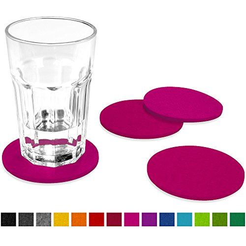 FILU Filzuntersetzer rund 8er Pack einfarbig (Farbe wählbar) pink – Untersetzer aus Filz für Tisch und Bar als Glasuntersetzer / Getränkeuntersetzer für Glas und Gläser