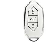AutoHan Keys T10x T10F Akıllı Anahtar Kılıfı, 3 Tuşlu, Nano Koruma (Beyaz-G&uuml;m&uuml;ş)