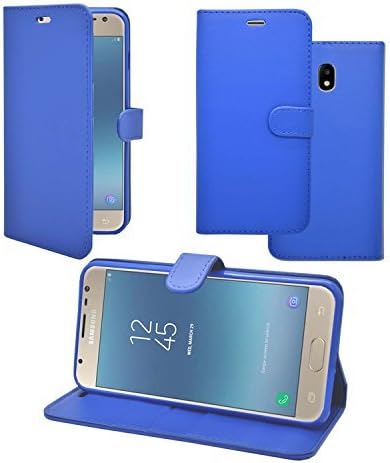 Samsung Galaxy J3 2017 Blue Plain Pu Leather Wallet Flip Case Cover