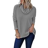 NPRADLA 2018 Pullover Damen Elegant Beiläufiges Langarm Einfarbig Hemd Rollkragen Bluse Spitzen Große Größen(M/36,Grau)