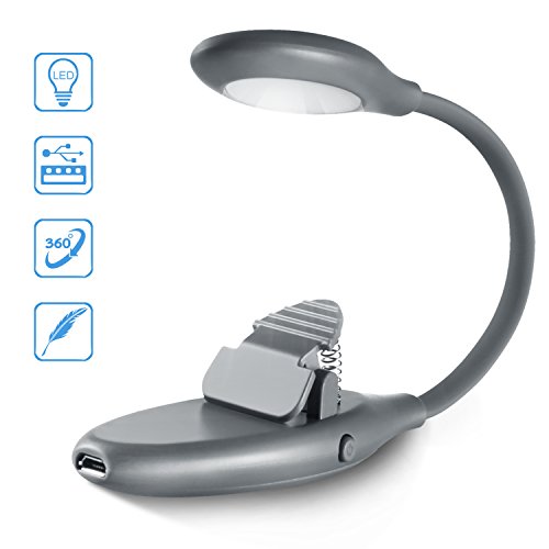 Preisvergleich Produktbild Kingtop LED Leselampe, Klemmleuchten Schreibtischlampe, USB Wiederaufladbar und 360° Flexibel Schwanenhals, stufenlose einstellbare Helligkeit, Buchbeleuchtung für Kindle, Buch.