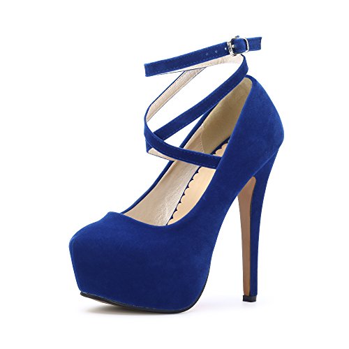 Ochenta, scarpe da donna, con cinturino alla caviglia e plateau, con tacco alto, per feste, eleganti, Blu ((Beige Sole) Blue), 39 1/3
