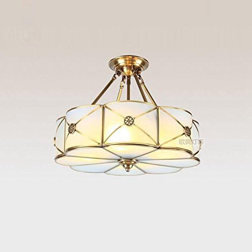 18" European Copper Living Room Ceiling Chandeliers Petal Round Glass Lampshade Bedroom Ceiling lamps Dining Room Ceiling Lights