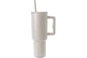 BESOT Adventure Quencher – Gobelet avec poignée et paille – Tasse de voyage sans Moq en acier inoxydable 304 BPA – Grande tasse gratuite (beige)