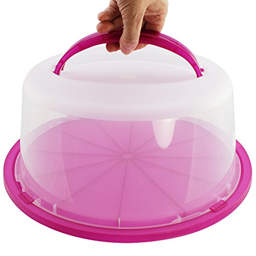 COM-FOUR® Tortenbehälter in pink, sehr stabiler Tortenbuttler mit praktischen Tragegriffen und sicherem Einrastsystem - 5