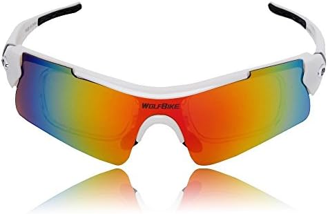 Spoz Polarized Cycling Sun Glasses Outdoor Sports Bicycle Glasses Bike Sunglasses Ski Goggles Eyewear Cool with Exchangeable 5 Lens Spoz_27 White
