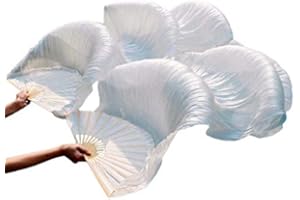Leemiman Women 1.8 m Long Belly Dance 100% Silk Bamboo Fan Veils 1 Pair(L+R)