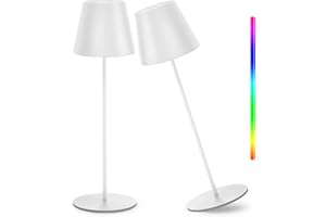 ‎UUFFOO uuffoo 2x LED Akku Tischlampe aus Metal,Touch Dimmbar 8 Farben RGB led tischleuchte kabellos- Indoor und Outdoor,IP54 wasserdicht aufladbare LED Tischlampe für Lesen,Arbeit,Bars,Restaurants(Weiß)