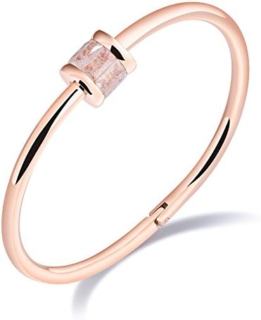 Women's Bangle Stainless Steel Bracelet Open Strass Crystal 18K Rose Gold Plated with Coloured Glaze Jewellery for Ladies Girls Women Inner Circumference 165MM (creamy white)