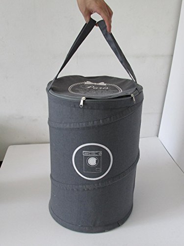 FuXing Faltbar Wäschekorb Polyester Baumwolle Runden Kleidung Wäschekorb Tasche Pop-up Wäschebox Wäschesäcke Wäschekörbe Wäschesammler Wäschetruhe Wäschesack Aufbewahrungsbehälter 13.8 * 19.7 Zoll (Grau) - 6