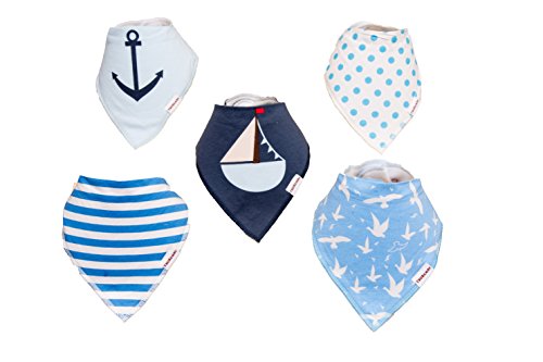 TRUBAMBI Bibs. Best Quality Bandana Baby Bibs. Perfect Baby Boy Gift set. Bib for teething babies and toddlers. 5 pcs set absorbent bibs. 100% cotton front and soft fleece back. Stylish assorted designs. (Blue)