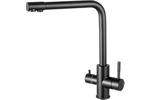 Sofetiy Rubinetto Lavello Cucina Nero, Rubinetto Cucina 3 Vie per Depuratore, Miscelatore Cucina con 2 Leve, Miscelatore 3 Vie con Acqua Calda, Fredda e Acqua Purificata, Rotazione 360°