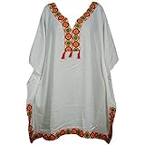 Indiatrendzs Women's Rayon Poncho Kaftan Tops White Embroidered Short Kaftan (Chest 60)
