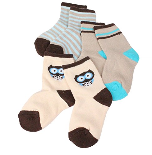 Pack of 3 Baby Boys Girls Unisex Stripes Winter Thick Socks Age 1 to 3 (Turquoise Owl)