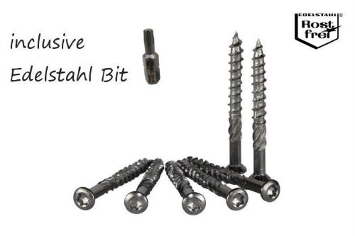 200 Profi - Terrassenschrauben Edelstahl 5x50mm incl. Bit Torx 25