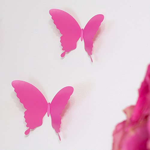 Wandkings Schmetterlinge im 3D-Style in PINK, 12 Stück, Wanddekoration mit Klebepunkten zur Fixierung - 3