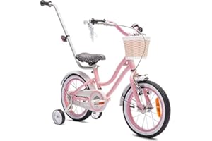 Sun Baby HEART BIKE Girl's Bicycle 12, 14, 16 Inch, Children's Bicycle with V-brake, basket, bell, side wheels, push bar, adjustable seat and handlebars