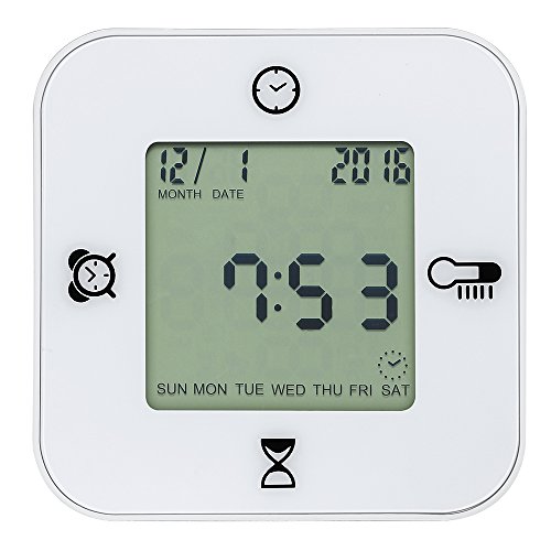 VLike 4 in eins wecker temperatur uhr 4 in 1 Funktion Wecker Digital mit der Zeit, Kalender/Timer/Temperatur/Alarm-Zähler, Ausstellung im Winkel 4, funktioniert mit Batterie, einfache Befestigung Uhren (Batterie nicht inkl.) (Weiß) - 2