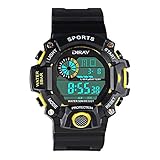 Kinder Digital Uhren Jungen Analog Kinderuhren, 5 ATM Wasserdicht Elektronische Analog Sport Multi-Funktion Armbanduhr Uhren mit Wecker/Dual Time/LED Licht für Jungen/Mädchen (Schwarz/Gelb)