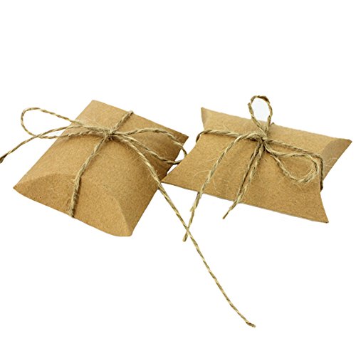 Milopon 50x Boîtes de Bonbon en Papier Kraft avec Cordon Naturel Bonbonnière Cadeaux Sac Bonbon pour Anniversaire Mariage Candybar