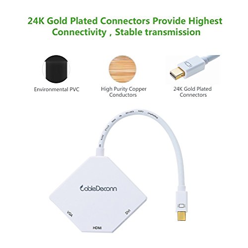 CableDeconn Multifunktions-Thunderbolt Mini Displayport DP auf HDMI VGA DVI Kabel Konverter Adapter für MacBook Pro Air - 4
