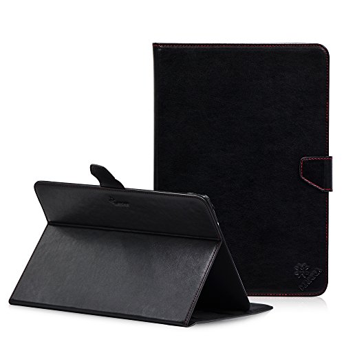 MANNA UltraSlim Universal-Schutztasche für Tablets von 8 bis 10 Zoll | Hochwertiges Kunstleder, schwarz, mit farblich abgesetzter Naht | Einfach aufstellbar dank EasyStand | Innovativer CleverStrap | Praktischer Klettverschluss | Innenpolsterung aus schwarzem Mikrovlies - 4