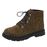 Yvelands Damen Stiefel, Platz Heel Leopard Print Schuhe Martain Boot Warm Runde Schuhe halten Stiefel Stiefeletten(38.5,Khaki)