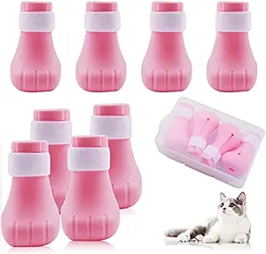 Pets Empire 4PCS Cat Bath Shoes, Silicone Cat Boots Shoes Adjustable Soft Cat Paw Protector for Cat Shower Cat Grooming Supplies (Pink)