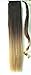 22" Clip in hair extensions Wrap Around Ponytail Long Straight Ombre Dip dye (Dark brown to sandy blonde)