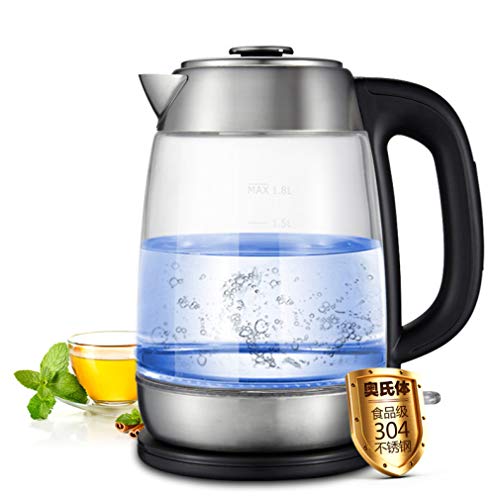 ZHANGM Th de Bouilloire lectrique sans Fil en Verre, Verre Borosilicate sans BPA, cafetire DE 1,8 Litre sans Fil avec clairage LED, idal pour Infuser des ths