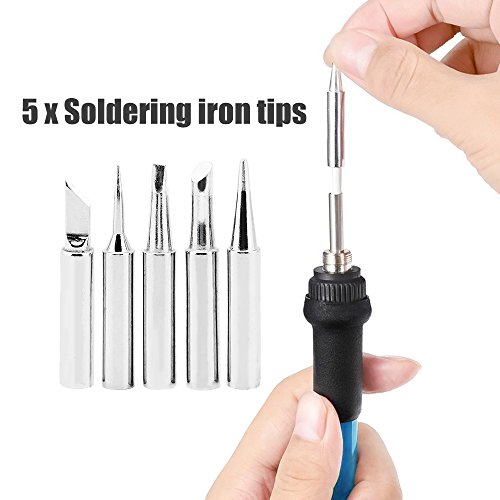 ZILONG 6-in-1 Lötkolben Set 220V 60W Lötkolben Kit Lötgriff mit Einstellbarem Temperaturbereich von 200 °C – 450°C，inkl. Lötkolben, Lötzinn, Metallständer(Biegbar), Entlötpumpe, 5 Lötspitzen, Pinzette(Antistatisch), Reinigungsschwamm, Ideal für Schweißen, Reparaturen auf der Leiterplatte - 4